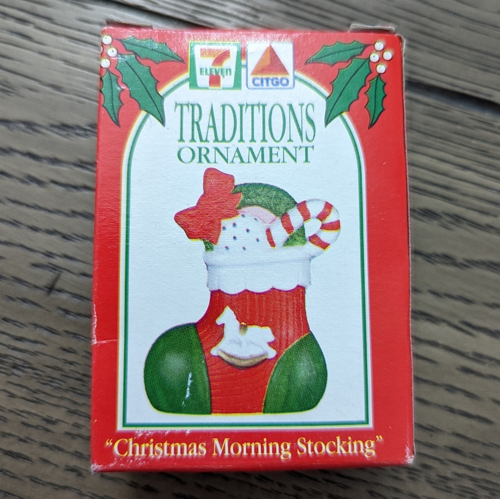 Vintage 1992 7/11 Citgo Traditions Ornament 'Christmas Morning Stocking'